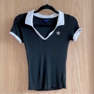 Aeropostale Mock Collar V Neck Short Sleeve Top